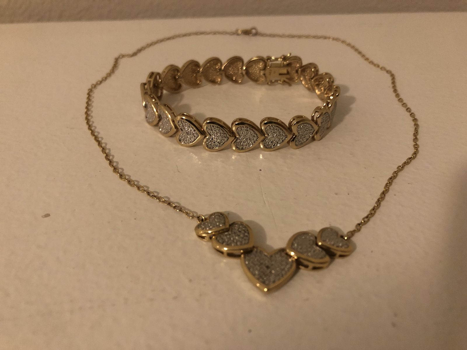 Sears Gold Tone Clustered Heart Necklace and Bracelet