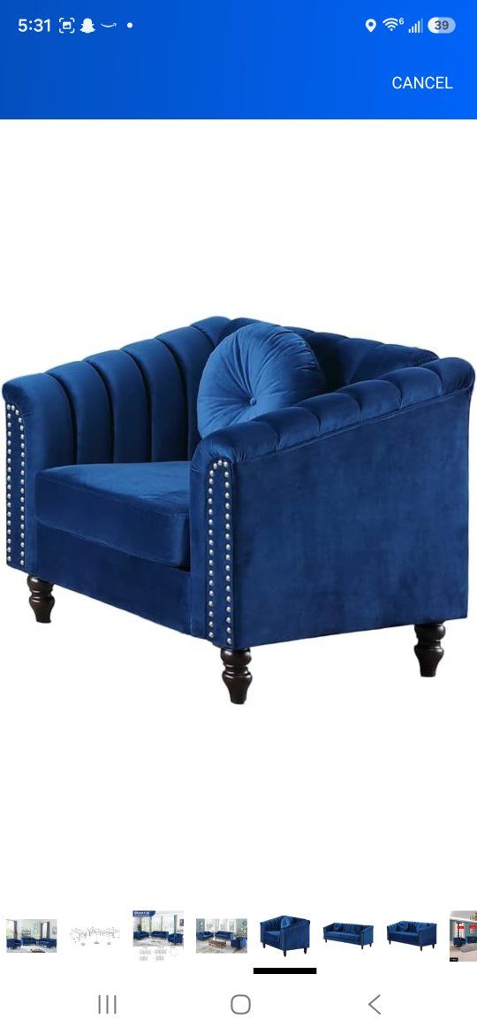 Blue Velvet Tufted Accent Chair Armchair with Nailhead Trim