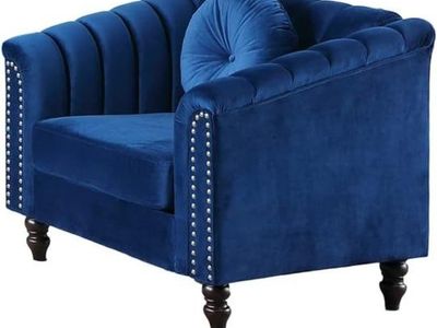 Blue Velvet Tufted Accent Chair Armchair with Nailhead Trim