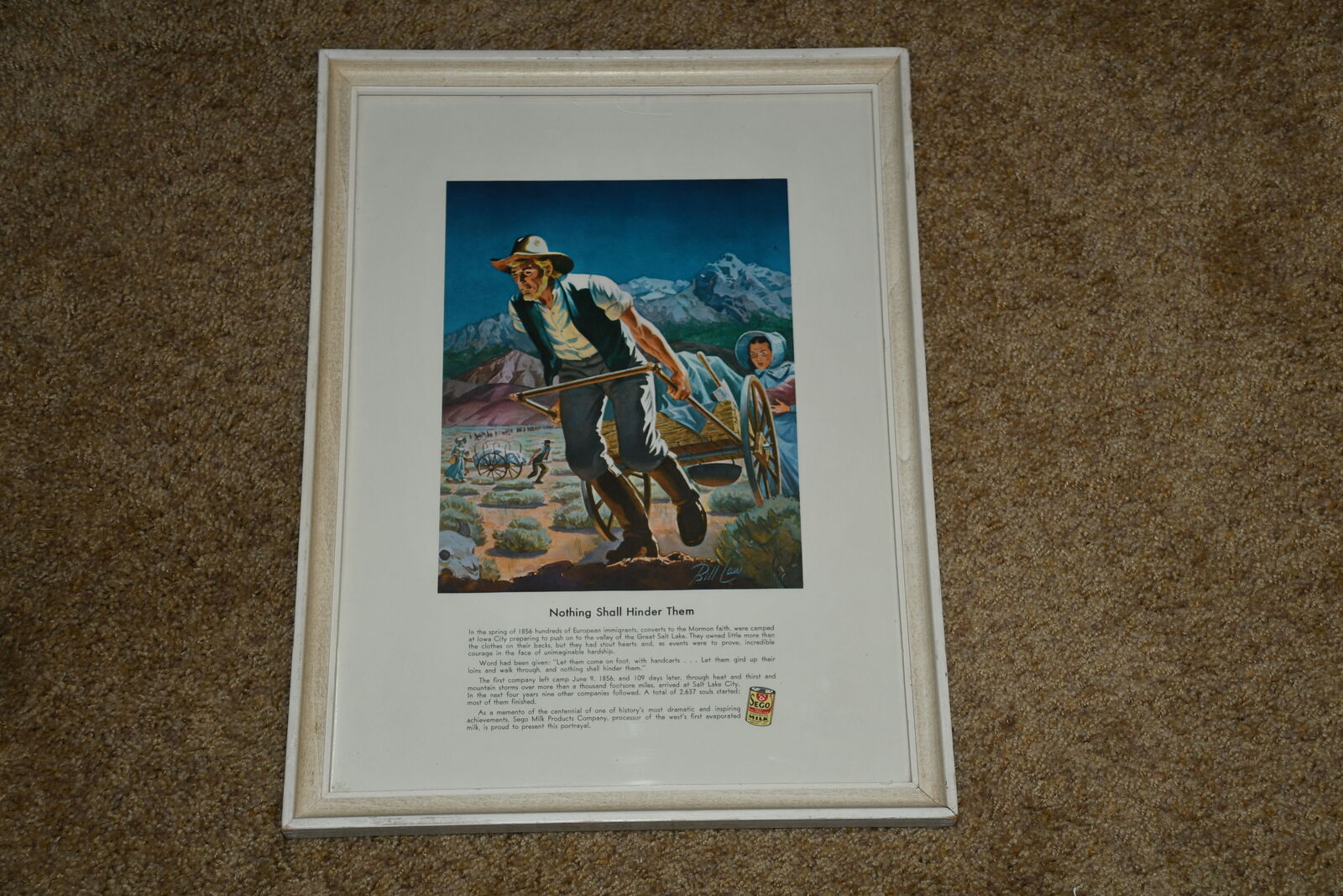 VINTAGE "NOTHING SHALL HINDER THEM" HANDCART PICTURE ~ BILL LAW ~ SEGO MILK ~ PIONEERS