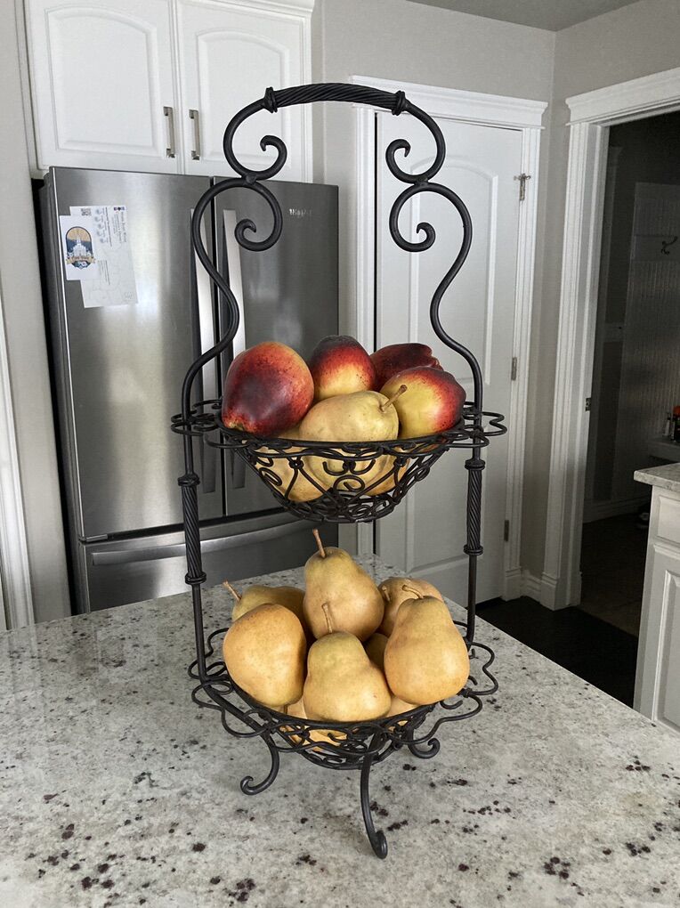 WEoght Iron Basket Of Artificial Apples And Pears