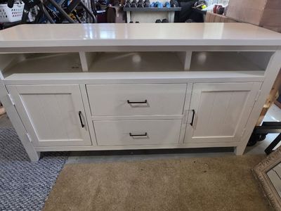 White Buffet Table/ TV Stand with Drawers and Cabinets