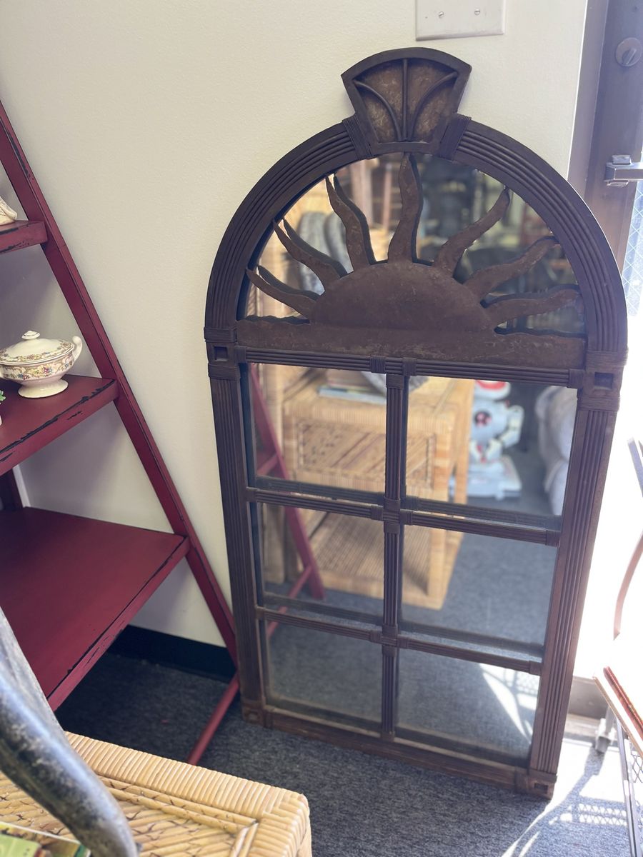 Mirror large heavy metal wood Sun 