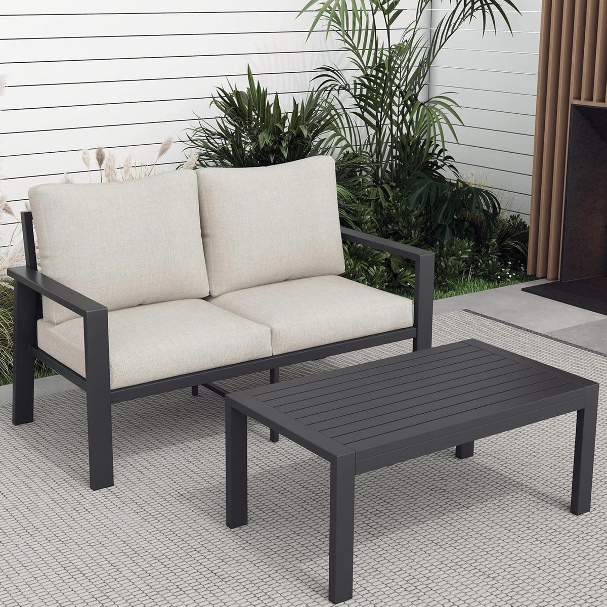 Aluminum Patio Love Seat w/Coffee Table