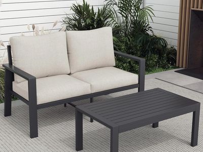 Aluminum Patio Love Seat w/Coffee Table