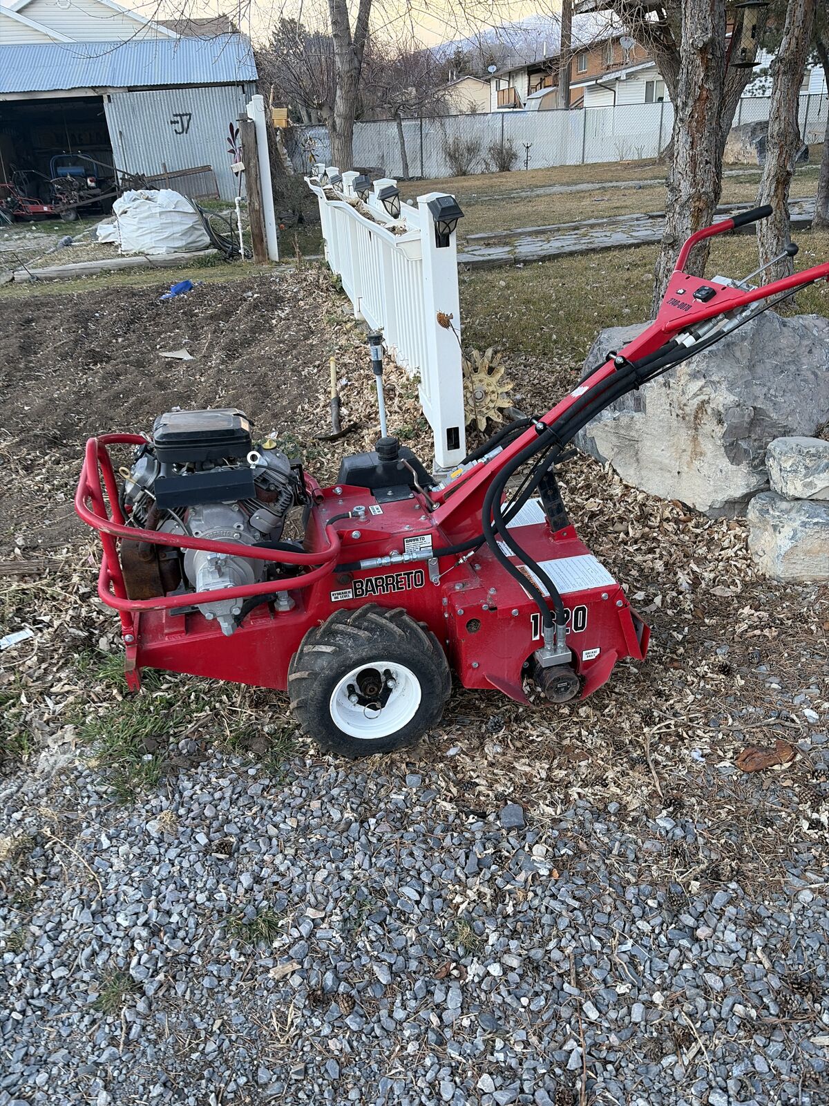 Barreto 1620 rear tine tiller with trailer