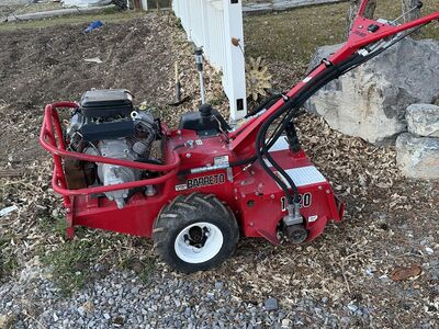 Barreto 1620 rear tine tiller with trailer