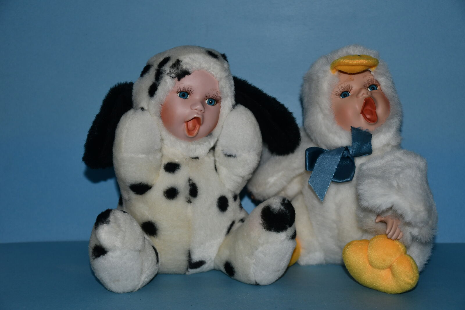 2 VINTAGE "CUDDLE KIDS" DOLLS/STUFFED ANIMALS ~ DUCK & PUPPY DOG ~ HEIGHT 9"