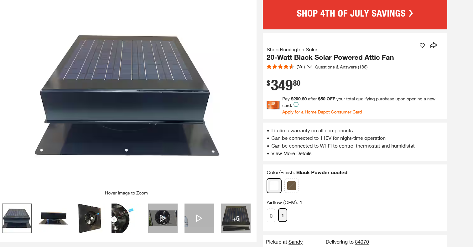Remington 20-Watt Black Solar Powered Attic Fan