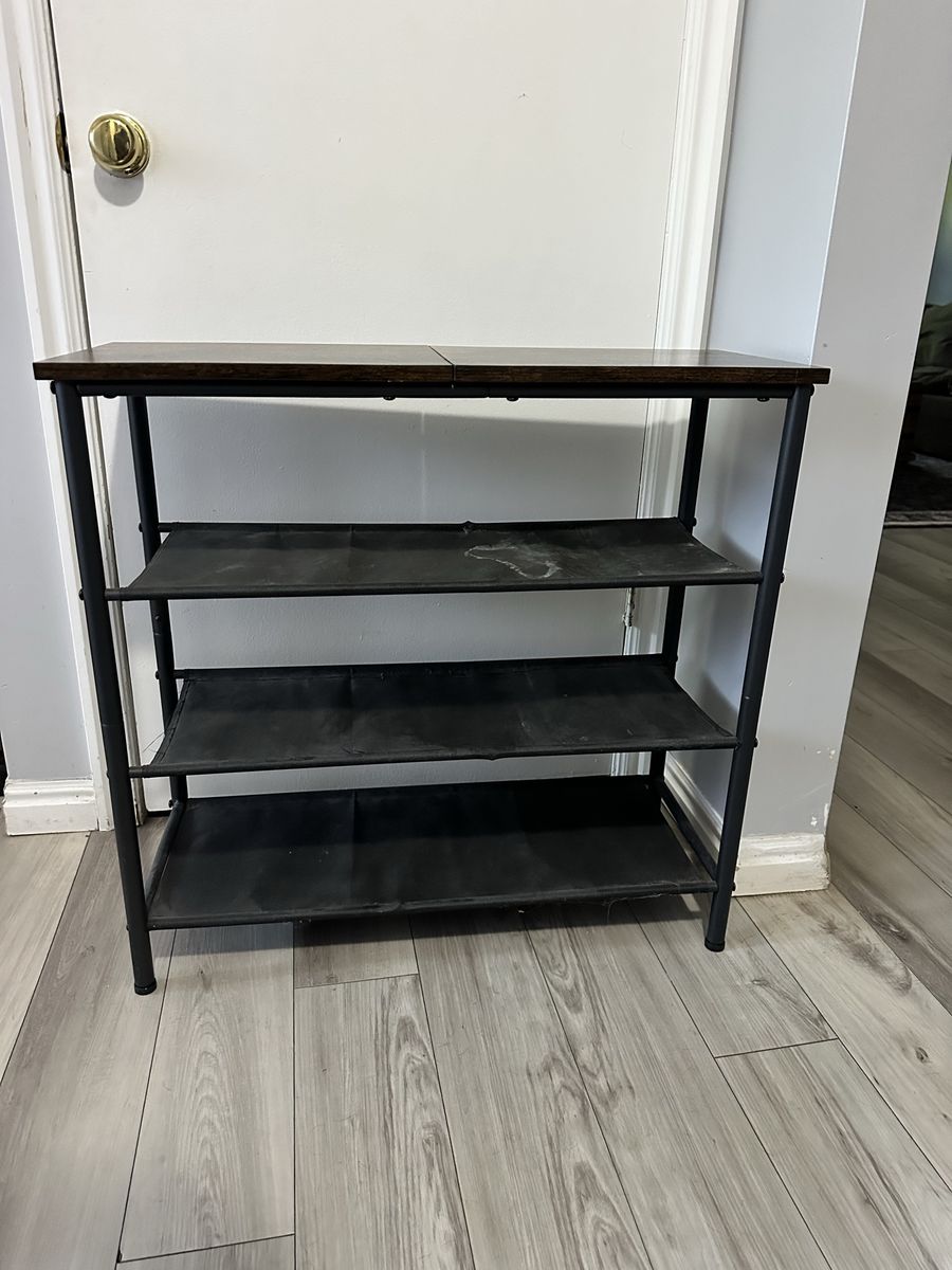 Multi-Purpose 3-Tier Shelf Storage Unit with Wood Top and Metal Frame - entryway, shoe rack, organizer