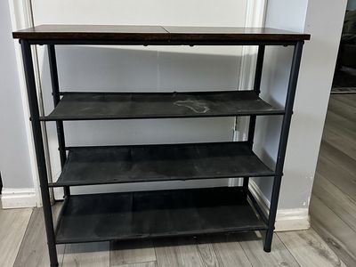 Multi-Purpose 3-Tier Shelf Storage Unit with Wood Top and Metal Frame - entryway, shoe rack, organizer
