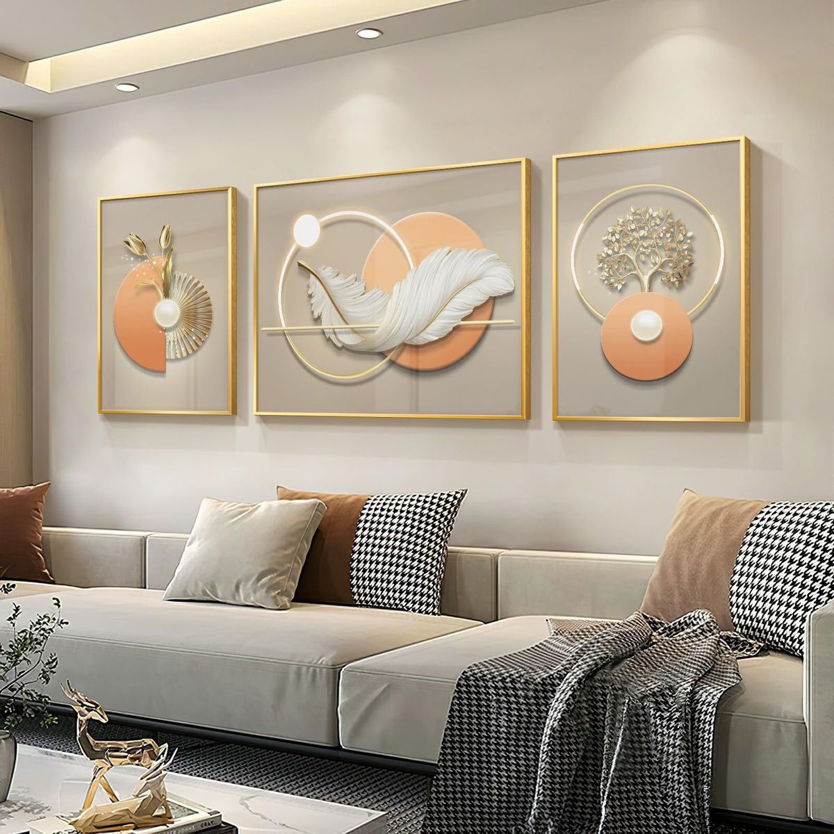 3-Piece Modern Wall Art Set (Gold Frame)