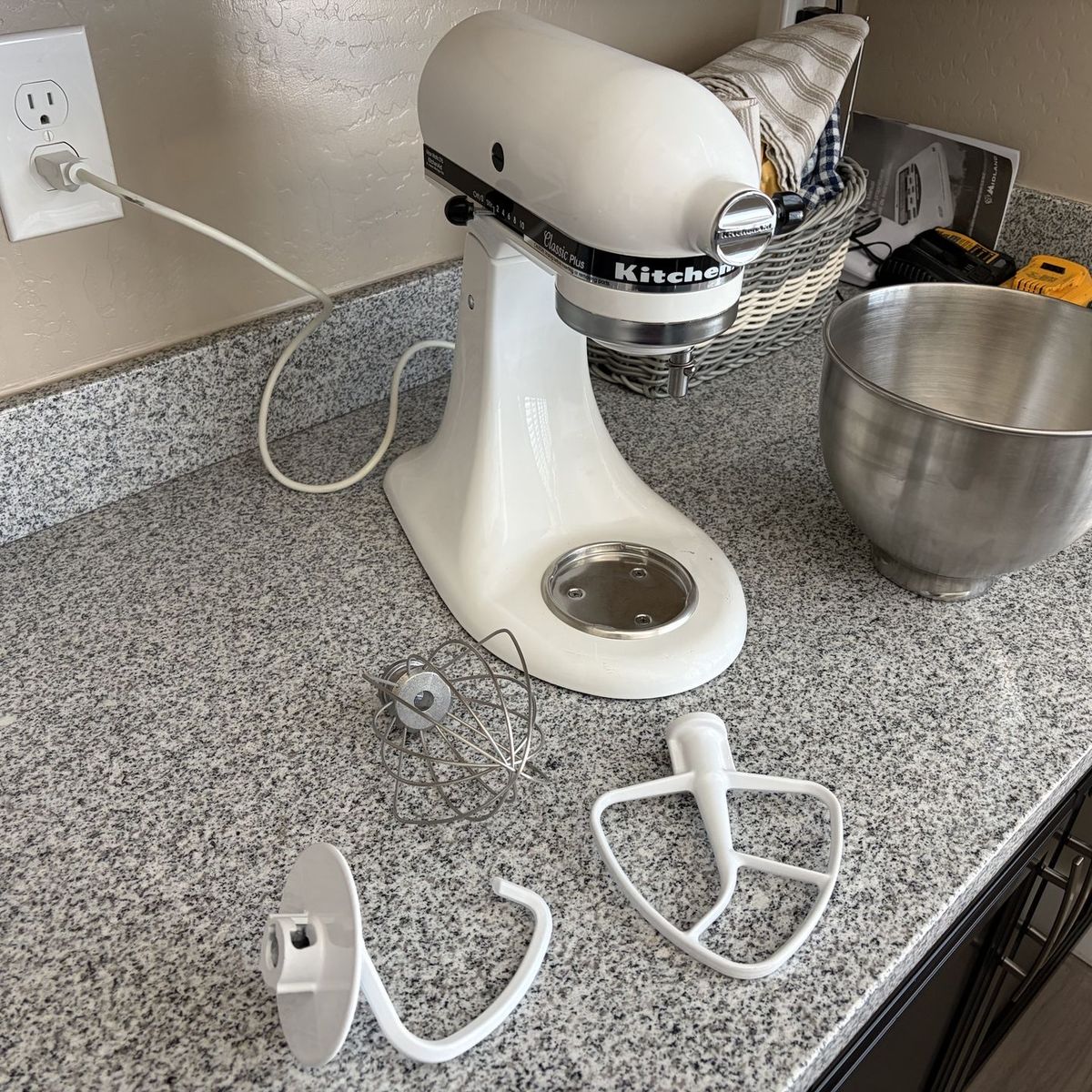 KitchenAid Classic Plus Stand Mixer, White, 4.5-Quart, Tilt-Head Design with Attachments