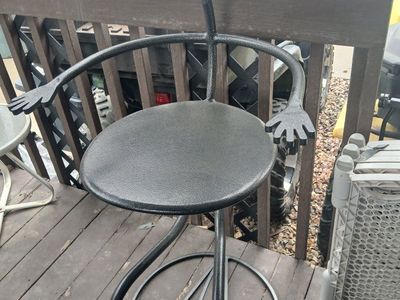Unique Metal Bar Stool - Whimsical Stick Figure Design, Black Textured Finish, Industrial Decor
