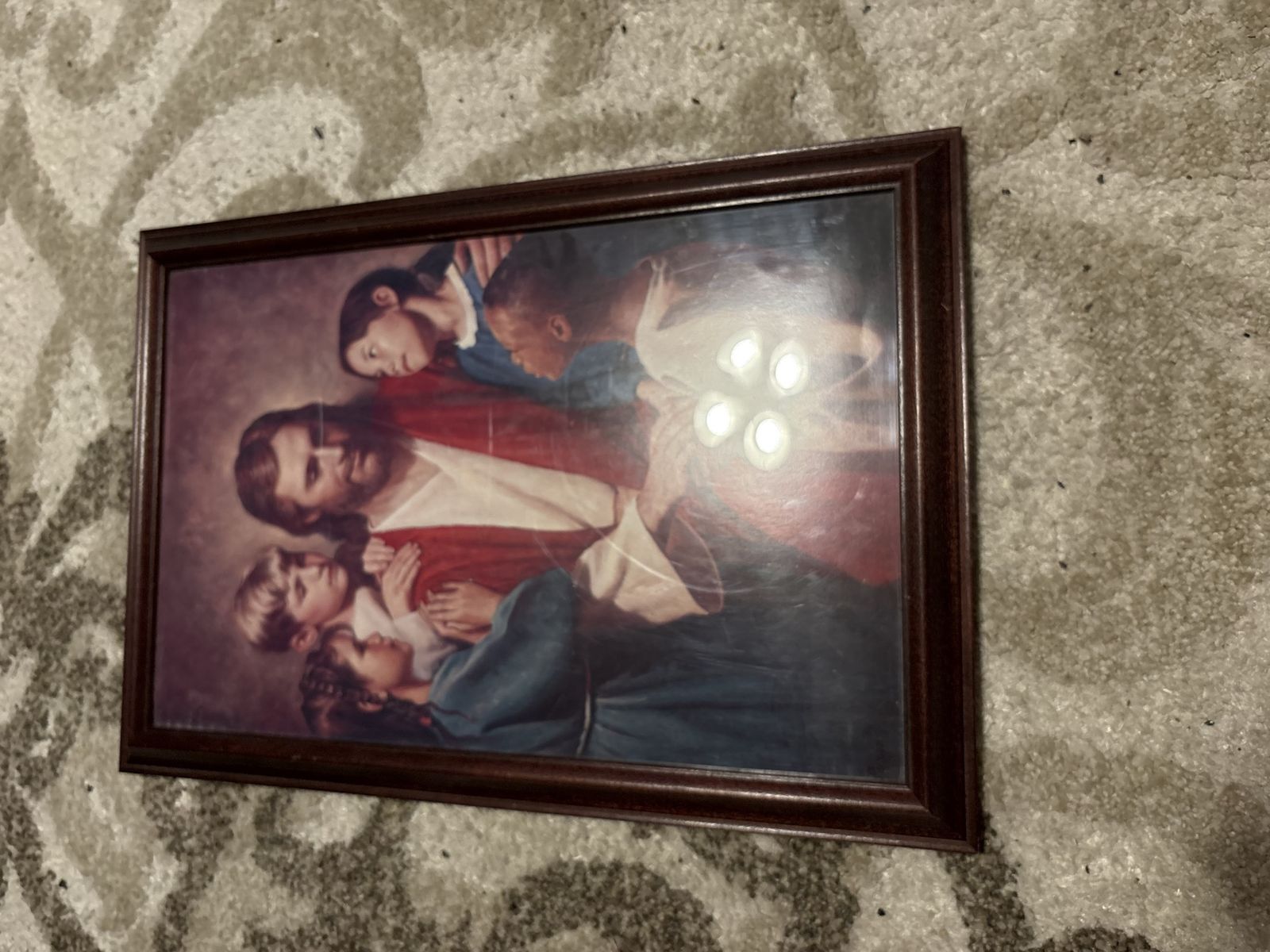 Vintage Framed Jesus and Children Print Religious Wall Art