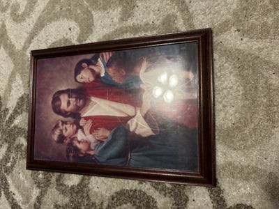 Vintage Framed Jesus and Children Print Religious Wall Art