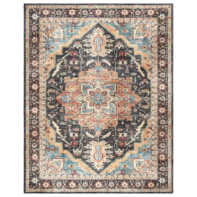 NEW 8x10 Indoor Boho Area Rug - Large, Non Slip, Super Strong, Multi Black