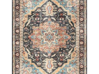 NEW 8x10 Indoor Boho Area Rug - Large, Non Slip, Super Strong, Multi Black