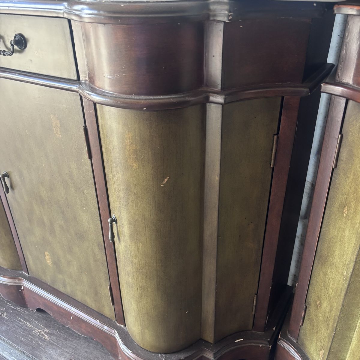 Vintage Curved Wooden Credenza Buffet Sideboard Cabinet