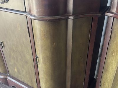 Vintage Curved Wooden Credenza Buffet Sideboard Cabinet
