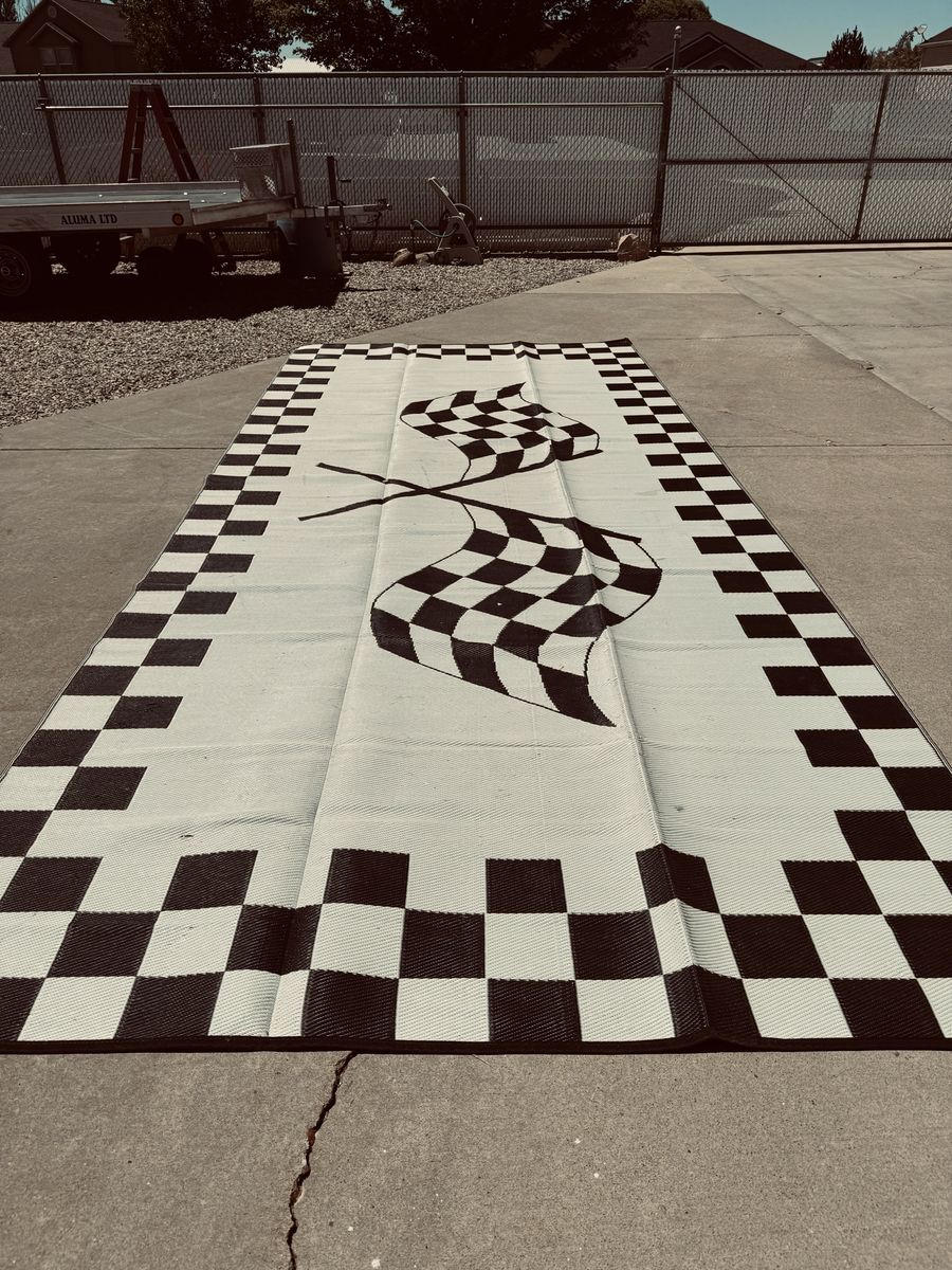 Black & White Checkered Flag Outdoor Rug Mat 18 ft x 9 ft Race Car Decor