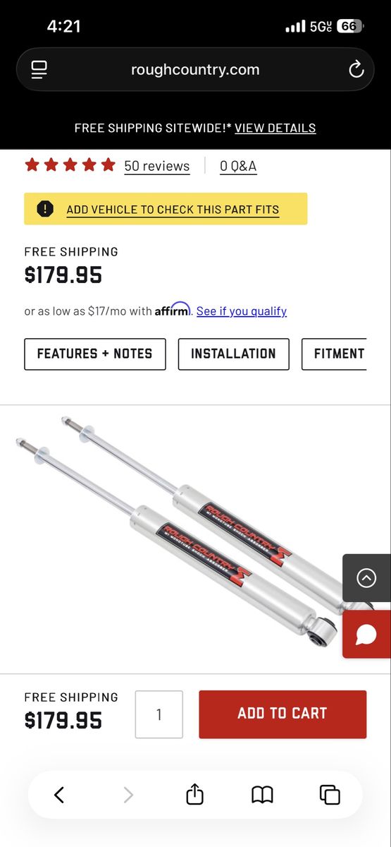 Rough Country M1 Monotube Shock Absorber Pair 770800P