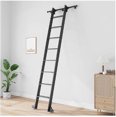 9FT Fredbeck Black Indoor Rolling Library Aluminum Ladder