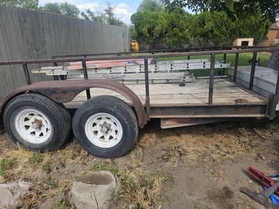 Utility Trailer with Diamond Plate Toolbox - Used Flatbed Trailer