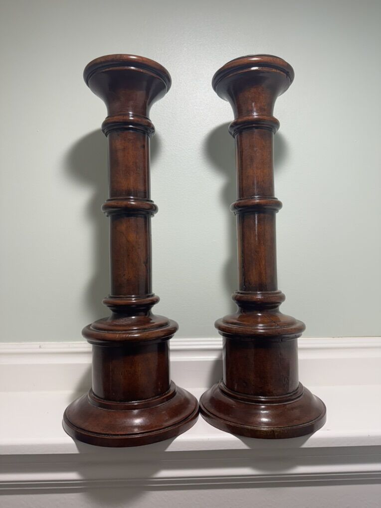 Solid Wood Tall Candle Holders – Matching Pair