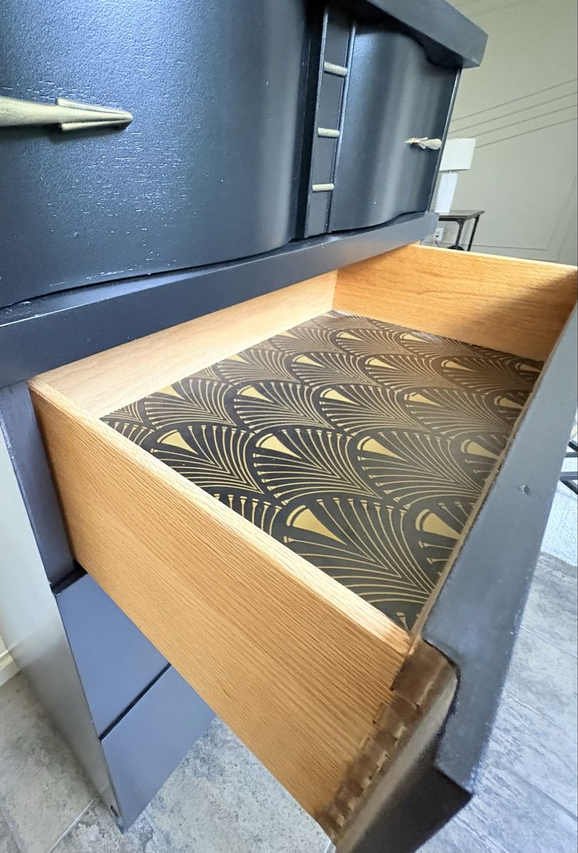 Black Painted Mid-Century Modern Dresser with Brass Hardware
