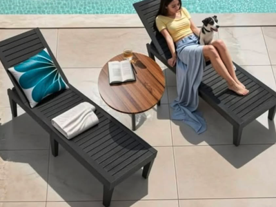 New set of 2 Chaise Lounge Chair Set, adjustable, waterproof