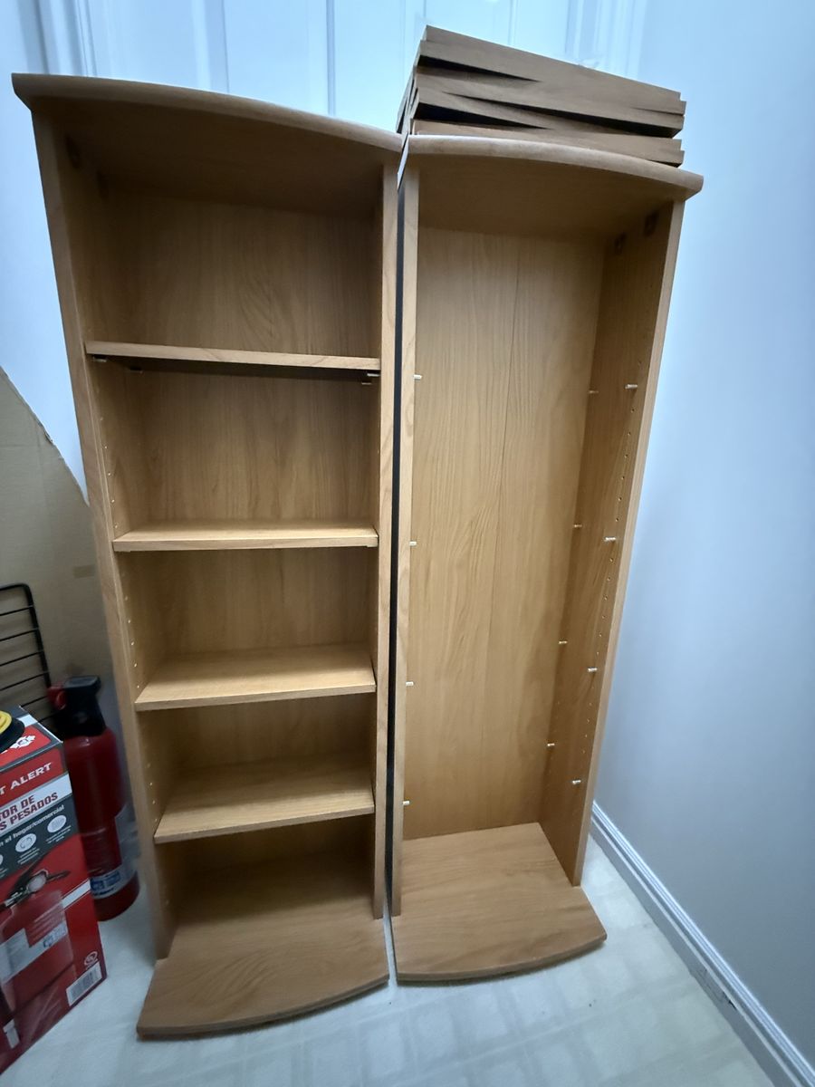 Pair of Light Oak Wood Finish Bookshelves with Adjustable Shelves - Versatile Storage Units