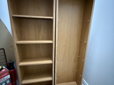 Pair of Light Oak Wood Finish Bookshelves with Adjustable Shelves - Versatile Storage Units