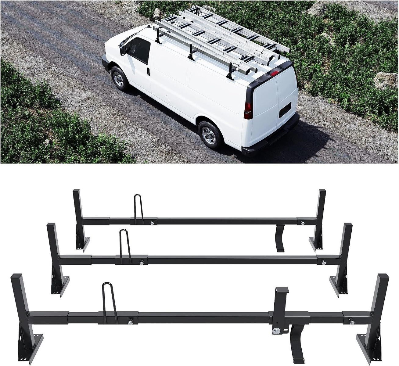 Chevy Express, GMC Savana, Ford E-Series Black Van Ladder Rack