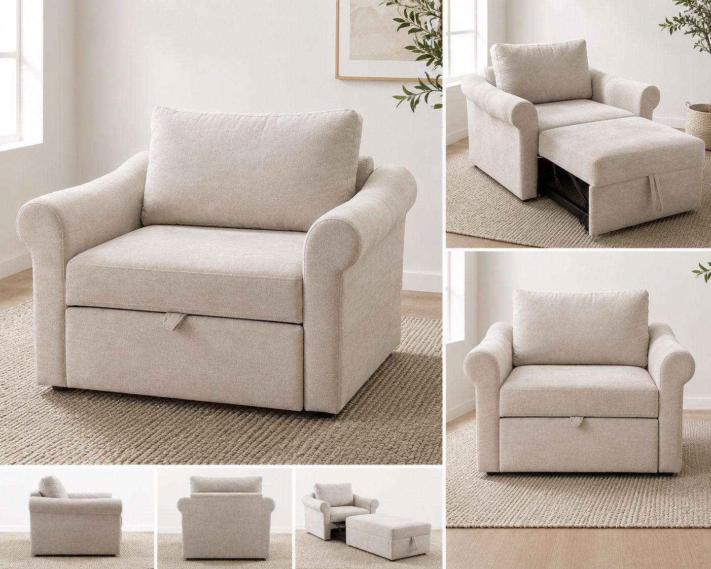 Compact Armchair Sleeper Sofa Bed Pull Out Chair Bed Single Convertible Chair