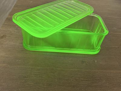 Vintage Uranium Glass Butter Dish with Lid - Bright Green Depression Era Glow