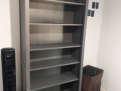 Tall Grey Wooden 6-Shelf Bookcase Unit