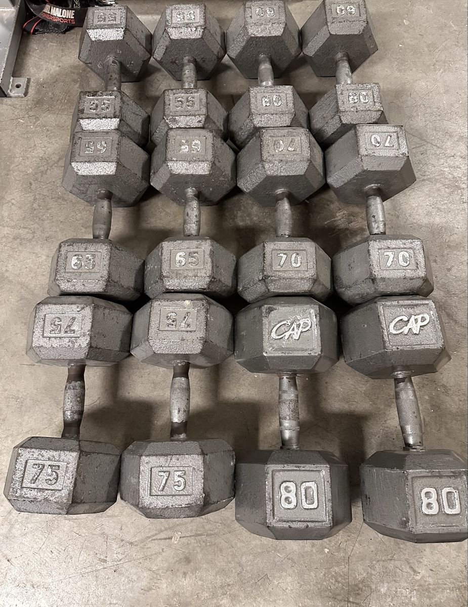 Heavy Metal Hex Dumbbells Pairs 55-80LB Totals 810LB