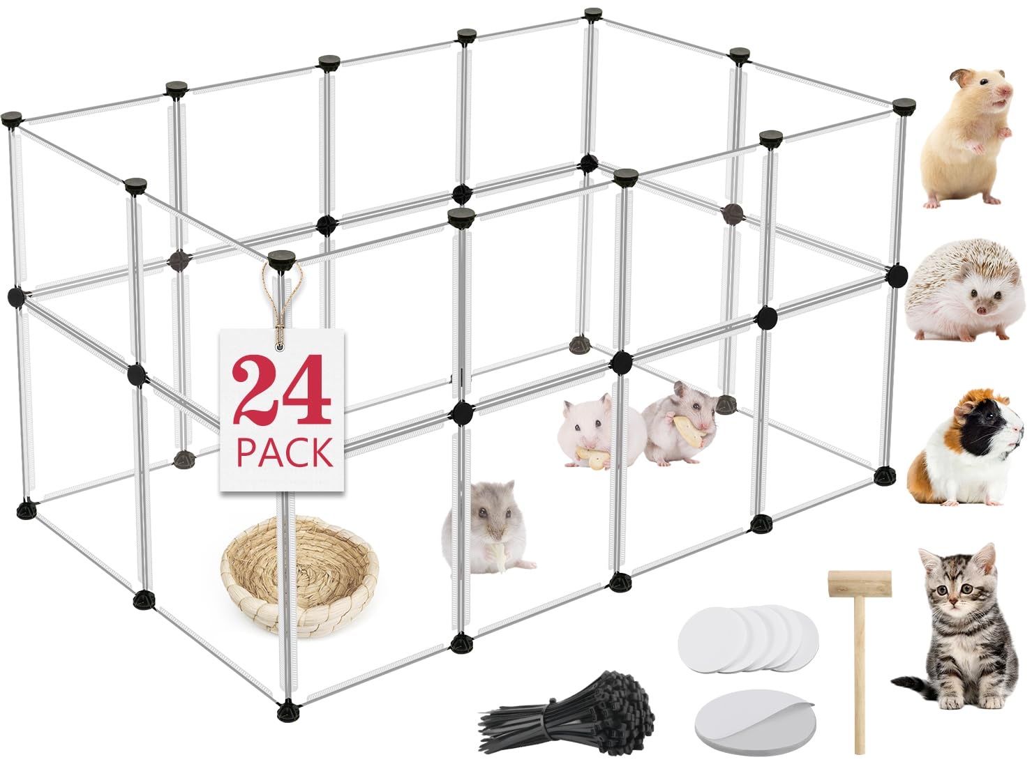 24 Panels Portable Small Animals Playpen,48"x 24"x 28" Transparent Pet Playpen,Portable Plastic Enclosure,Puppy Play Pen