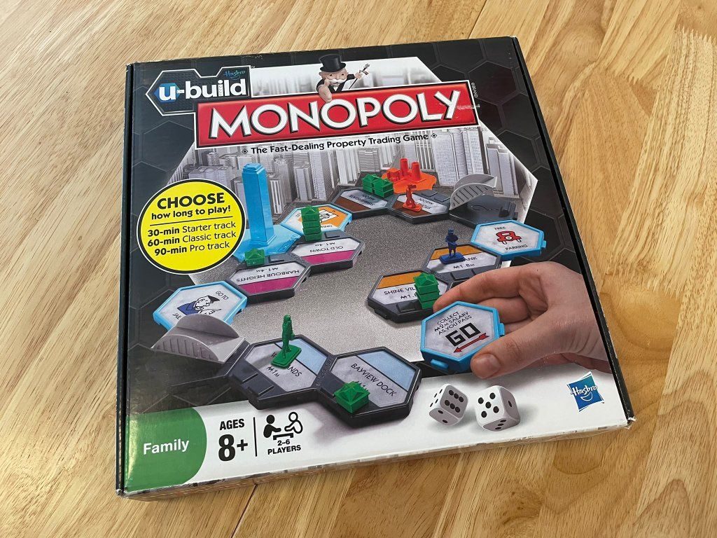 Hasbro U-Build Monopoly Board Game - The Fast-Dealing Property Trading Game, Complete
Brand NEW, with all bags & cards sealed