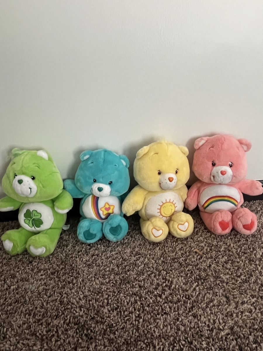 Care Bears Plush Set - Cheer Bear, Good Luck Bear, Funshine Bear, True Heart Bear (with voice box) Approx. 13-14 inch