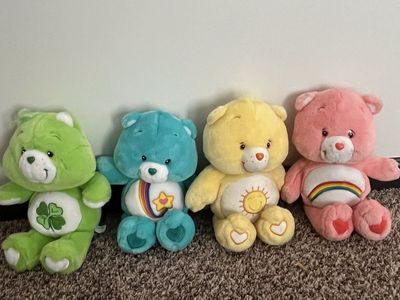 Care Bears Plush Set - Cheer Bear, Good Luck Bear, Funshine Bear, True Heart Bear (with voice box) Approx. 13-14 inch