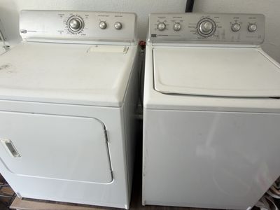 Maytag Centennial Electric Washer & Dryer Set - Top Load, White, Commercial Tech