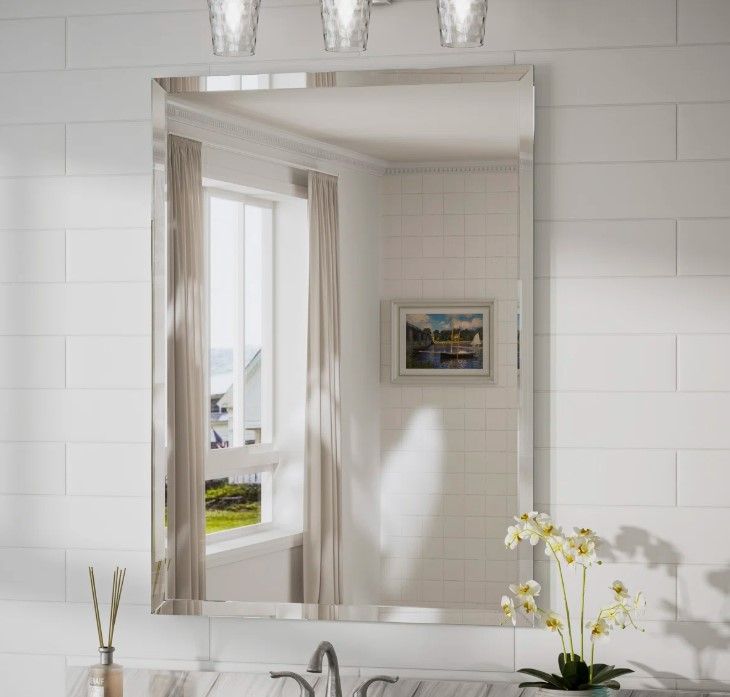 24" x 36" Frameless Rectangle Beveled Bathroom Vanity Mirror (Vertical or Horizontal)
