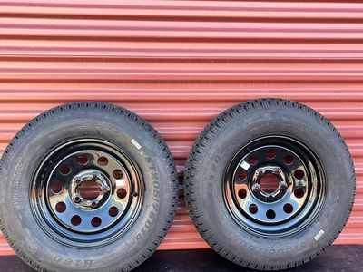New Set of 2 Hi Run ST 205/75 D 15 Trailer Tires Mounted on New Black Mod Wheels 5 on 4.5 Pattern