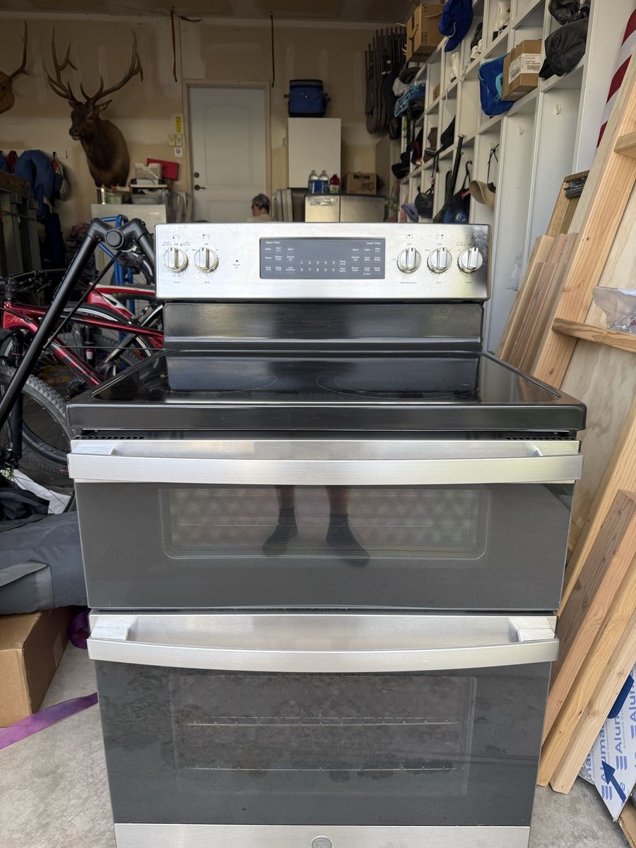 GE Profile Electric Double Oven Range | Stainless Steel | Glass Cooktop
