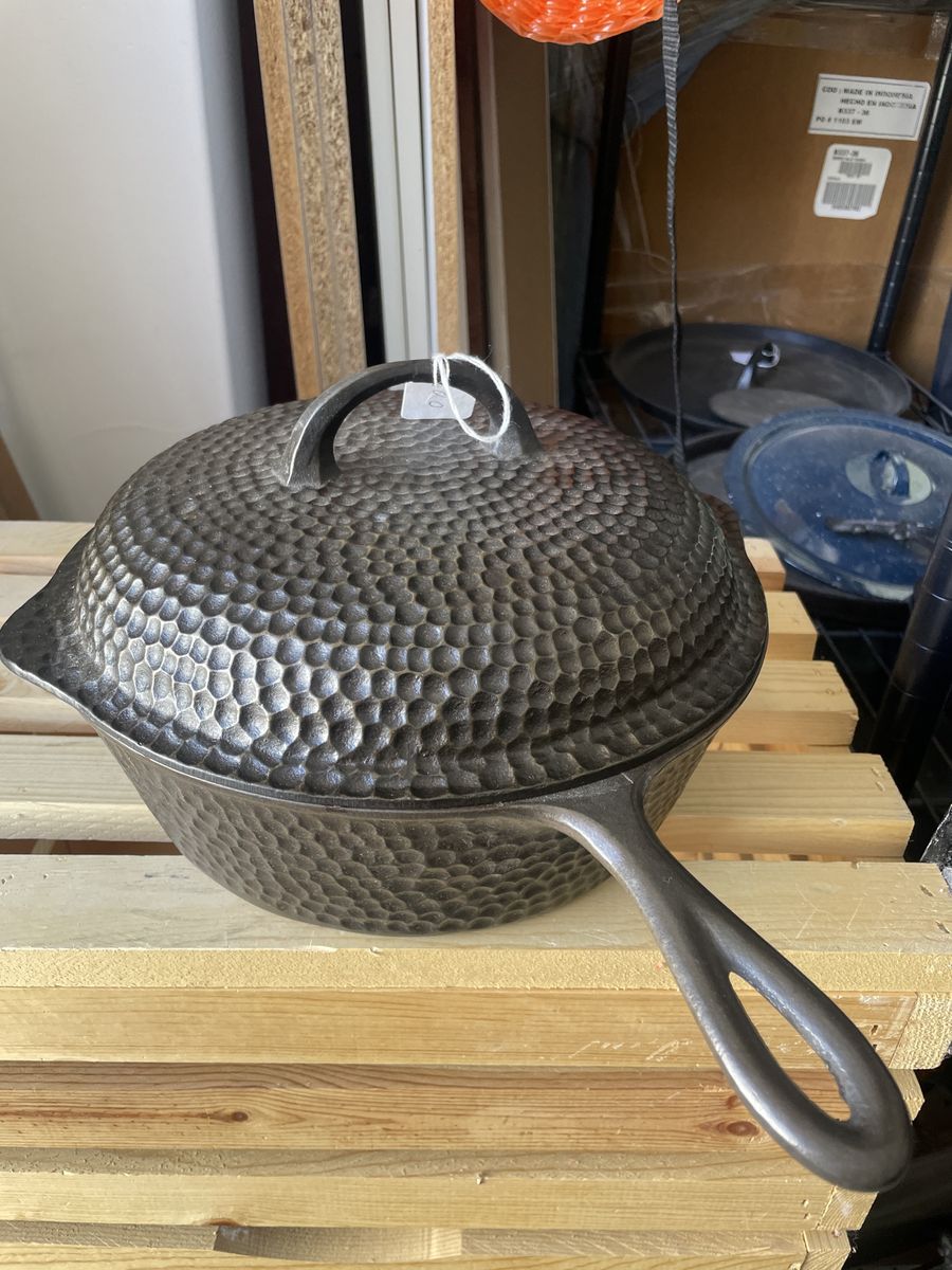 Heavy-Duty Hammered Cast Iron Skillet with Lid, Pre-Seasoned Wagner early