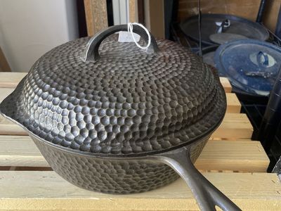Heavy-Duty Hammered Cast Iron Skillet with Lid, Pre-Seasoned Wagner early