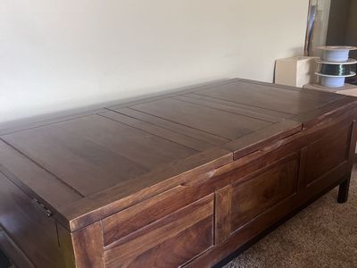 Solid Wood Storage Coffee Table / Trunk with Lift-Top Sections & Removable Tray