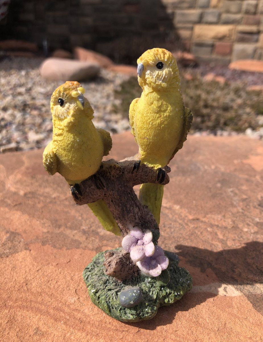 Yellow Parrot Bird Twins Figurine